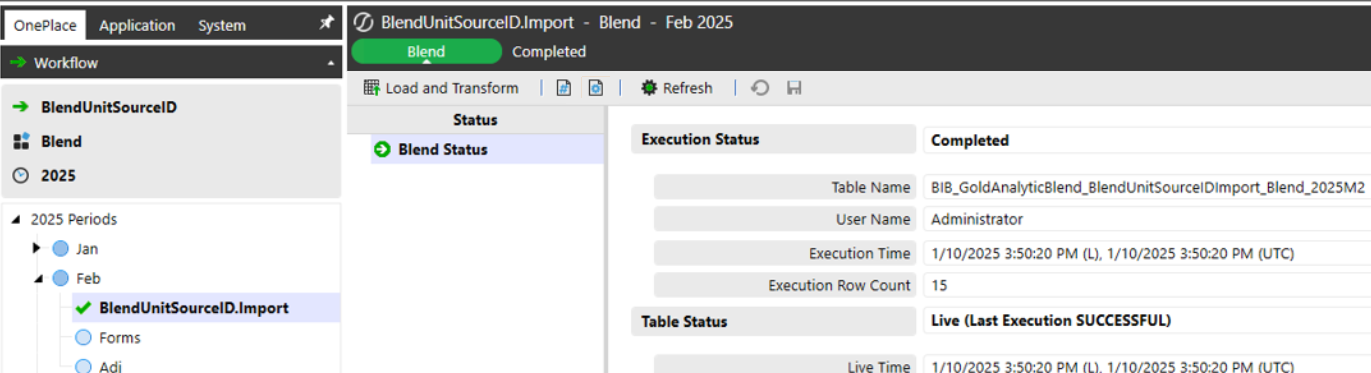 The workflow shows the blend import completed successfully